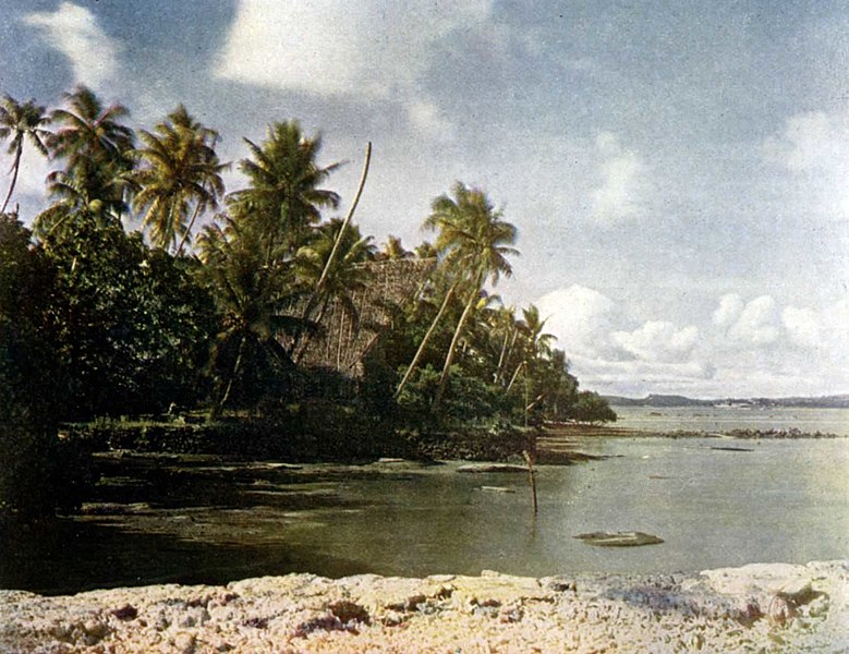 Datei:Bucht mit Eingeborenenhaus auf der Insel Yap (West-Karolinen).jpg